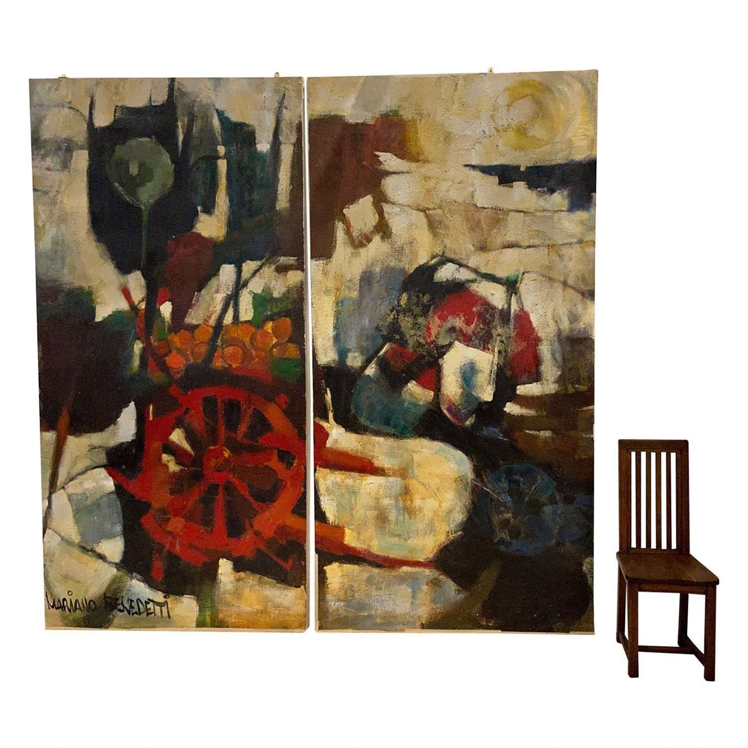 Large 1950's abstract oil diptych by Mariano Benedetti