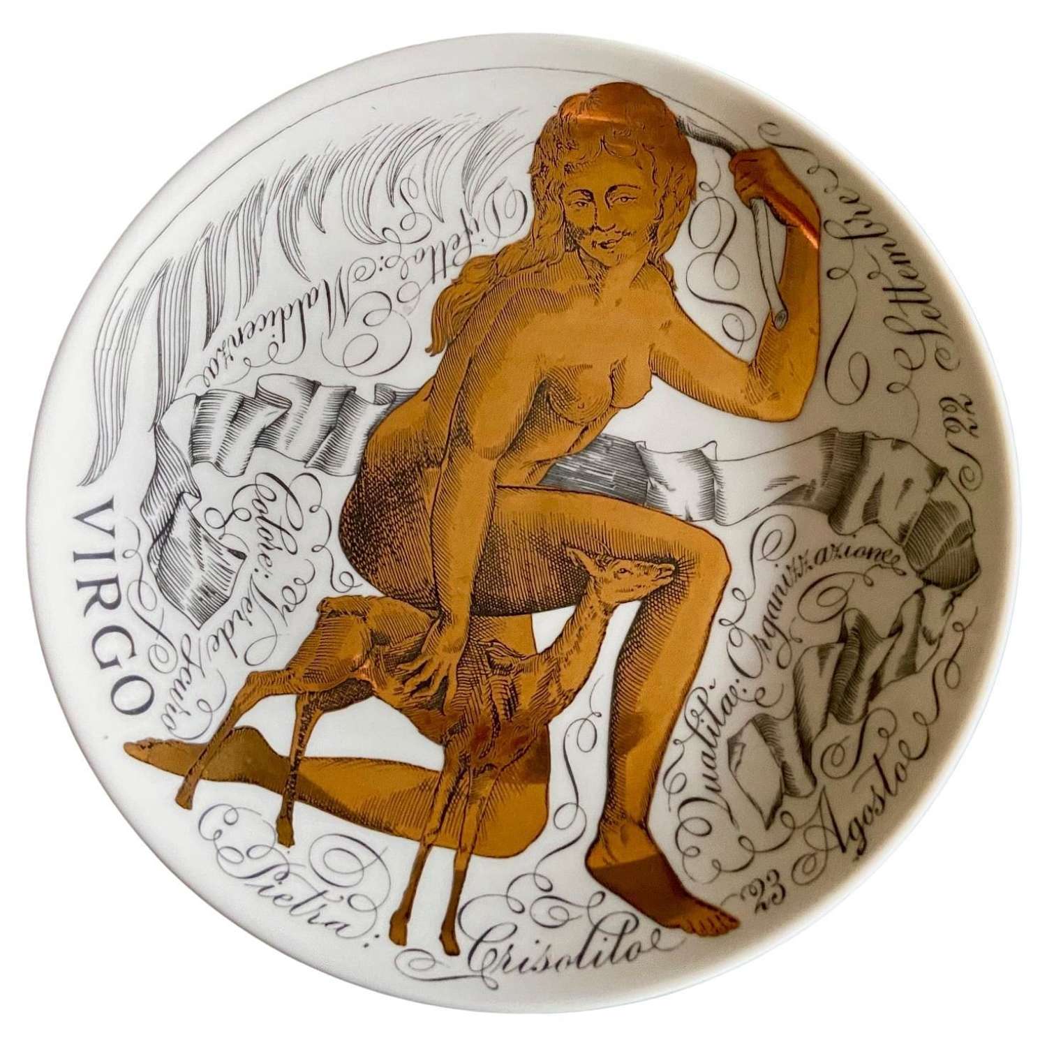 Piero Fornasetti Gold Hand Painted Zodiac Plate, Virgo