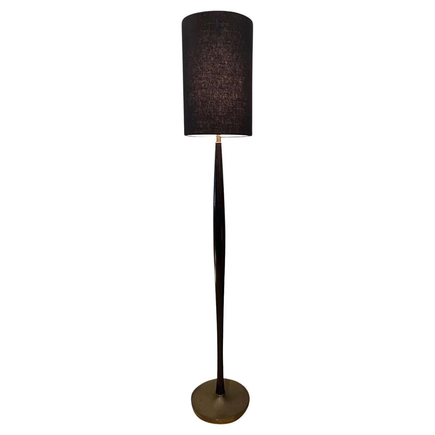 Brass and Black Ebonised Italian 1950's Floor Lamp Attrib. to Stilnovo
