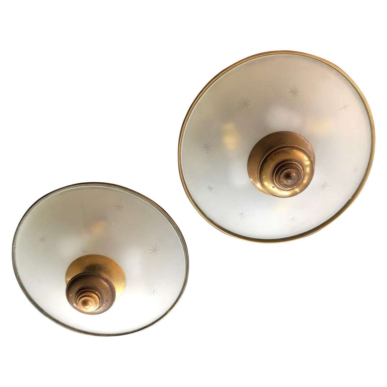 Pair of Midcentury Italian Brass and Glass Ceiling or Wall Lights