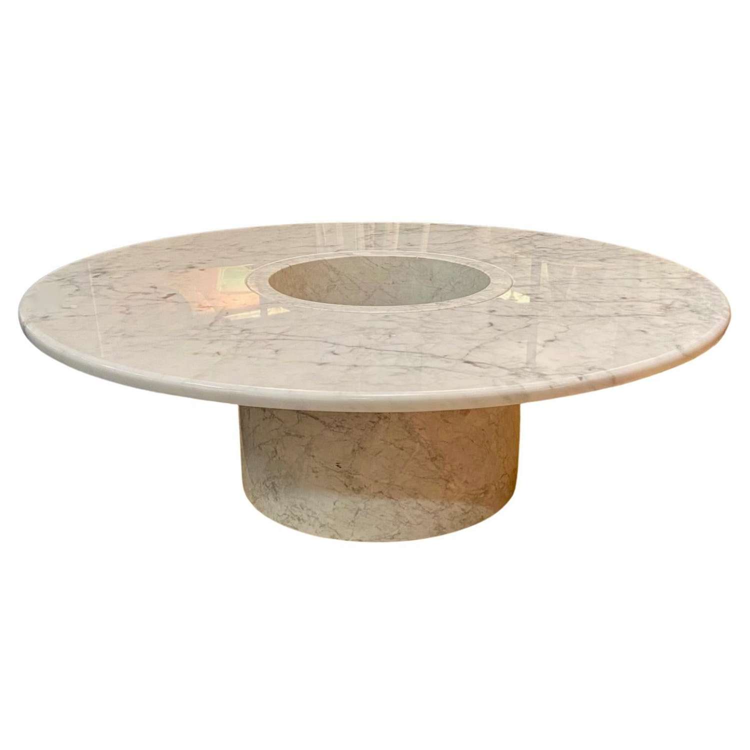 Mid Century white marble circular coffee table