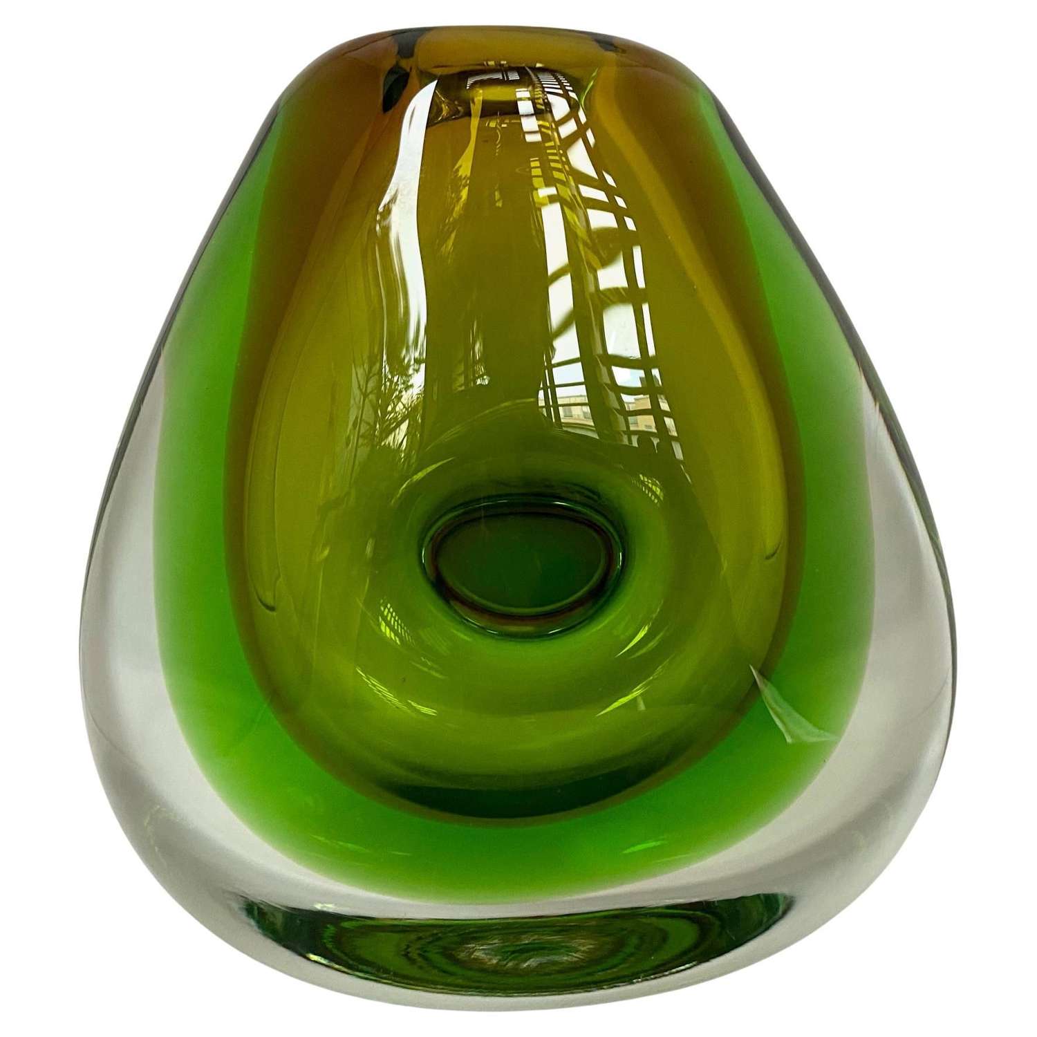 Heavy 1960's Green Bohemian Art Glass Vase, by Vladimir Mika for Moser