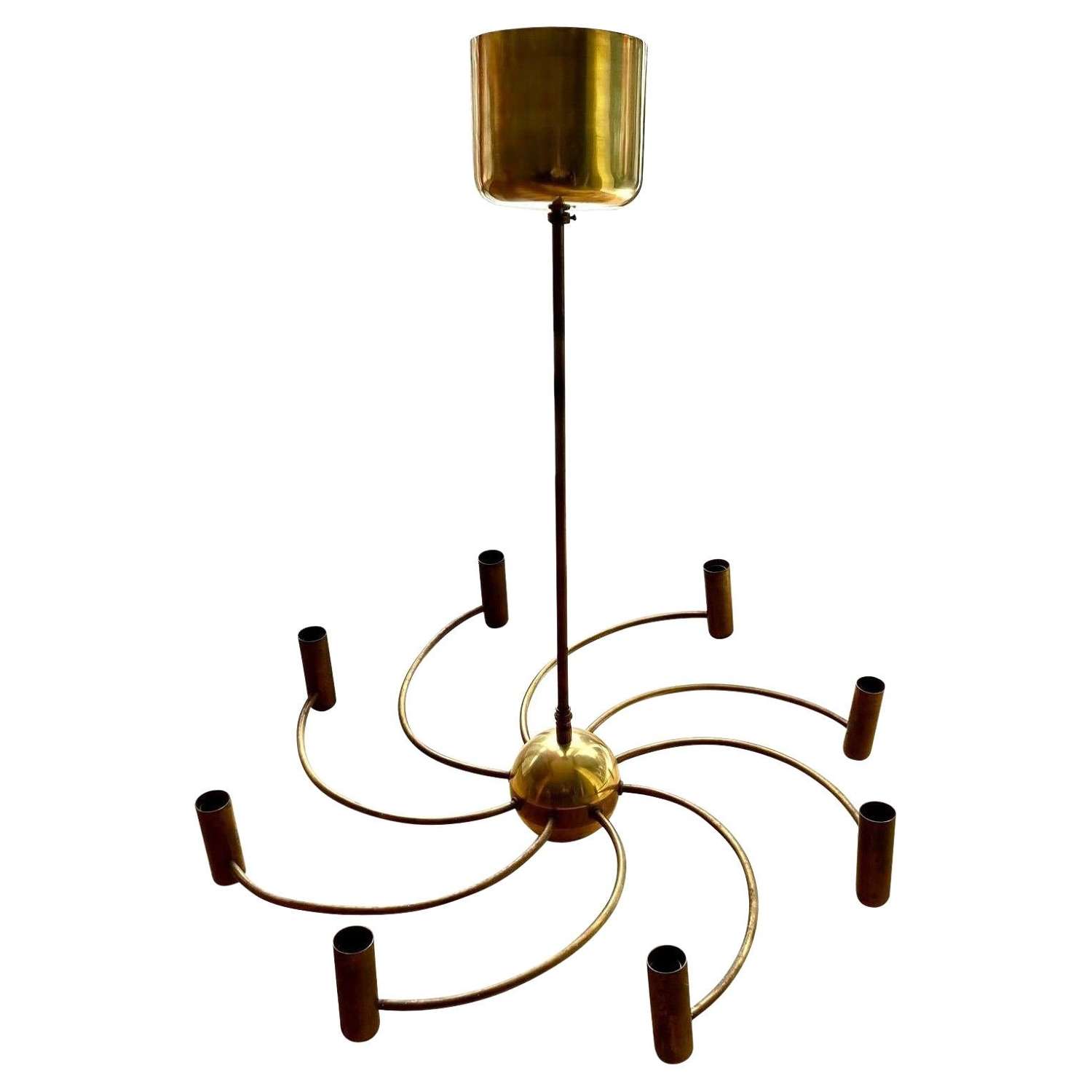8 Arms Brass Chandelier, Europe, 1950's, Unusual Oversized Rose