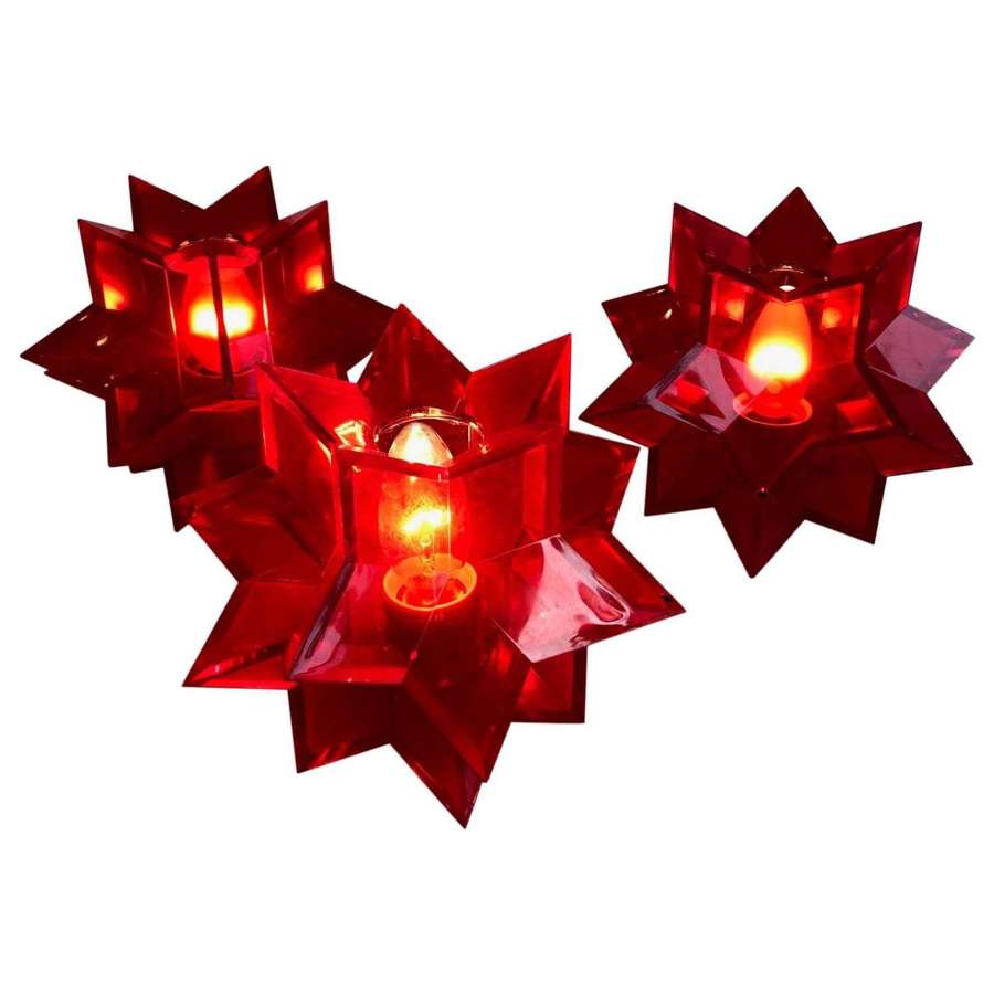 Midcentury Italian Red Acrylic Perspex Star Shaped Floor or Table Lamp