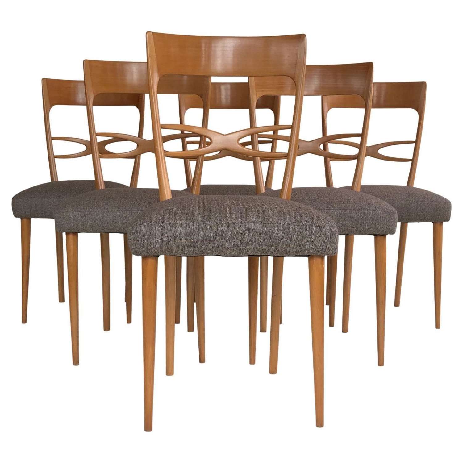 Set of 6 Midcentury Italian Dining Chairs, Early 1950s, Blond Wood