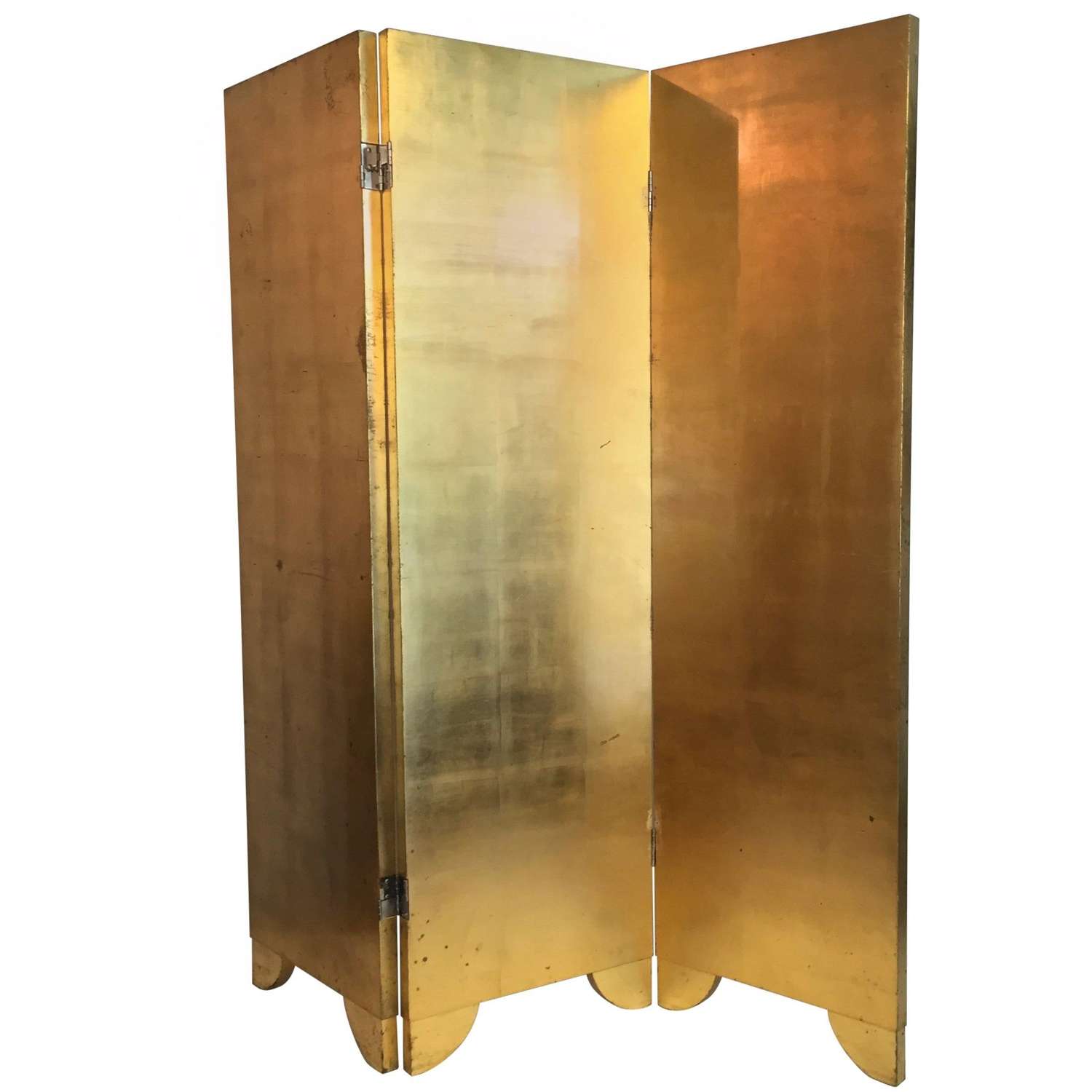 Mid-Century Gold Leaf and Silver Leaf Three-Fold Wooden Screen, UK