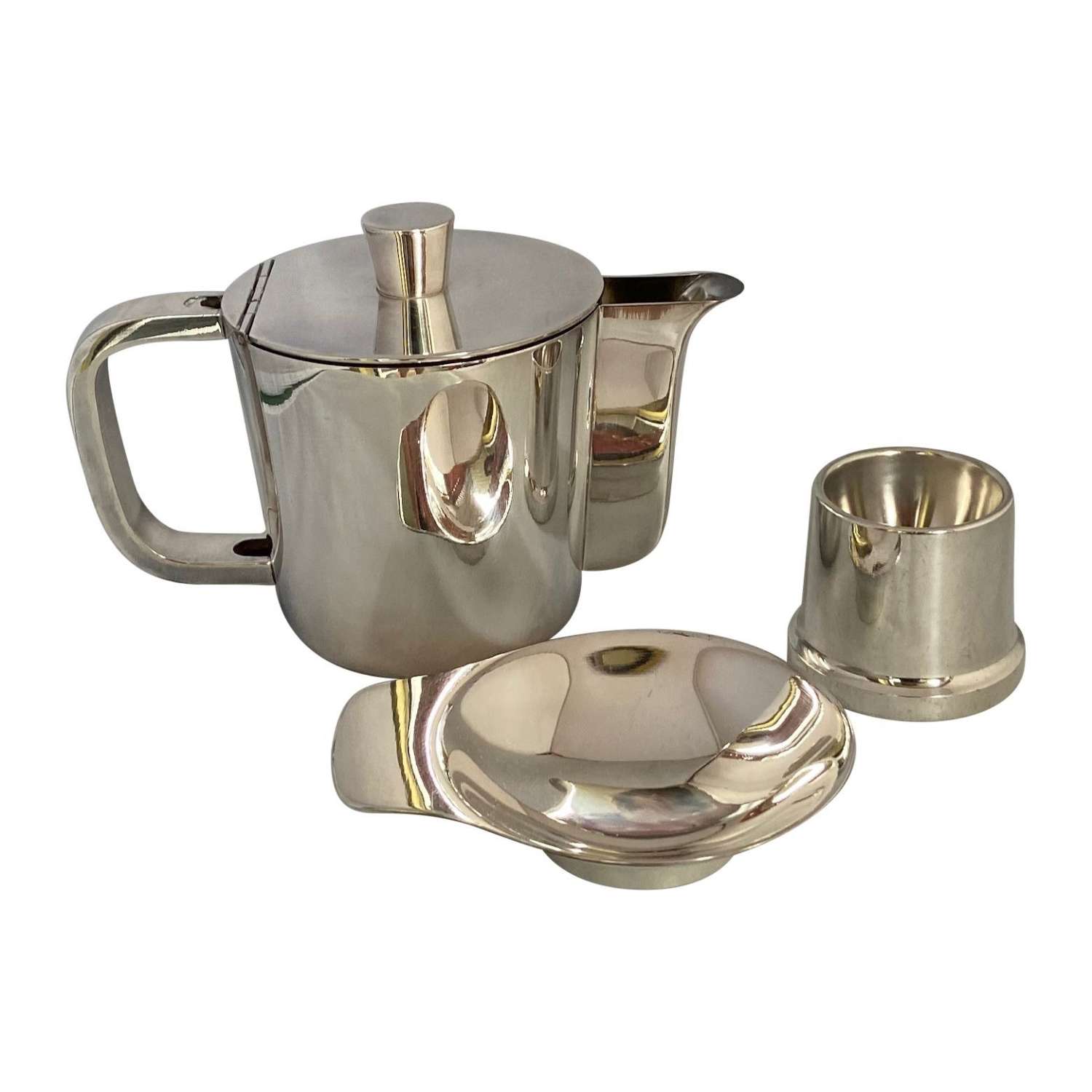 Gio Ponti silver plated coffee pot & small dish with a Krupp egg cup