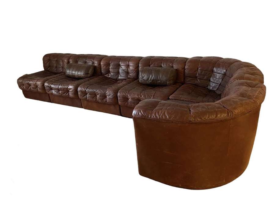 1970's tan leather Desede sectional sofa