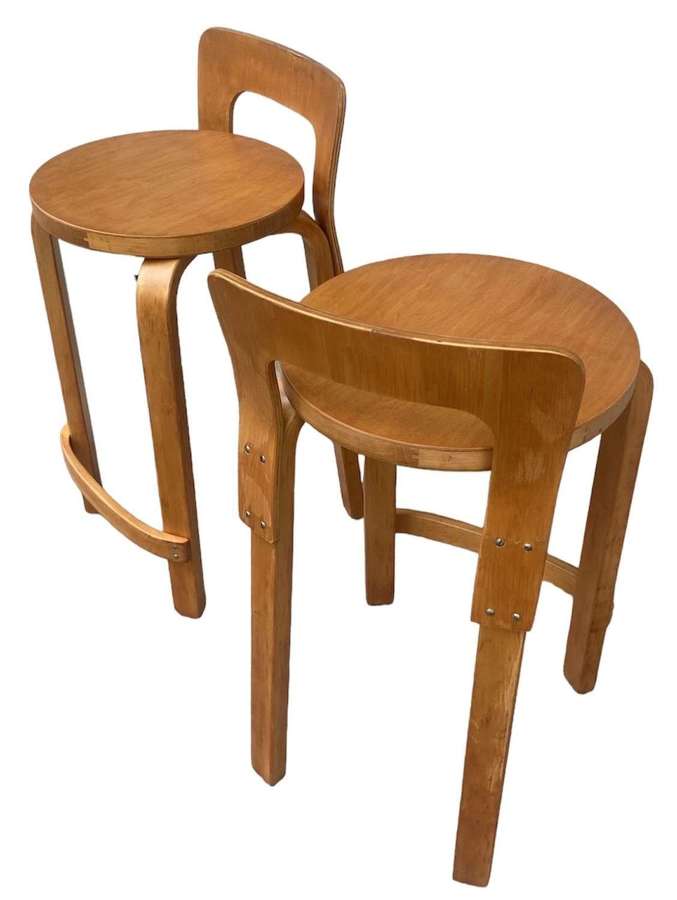 Pair of mid-century Alvar Aalto bar stools for Artek