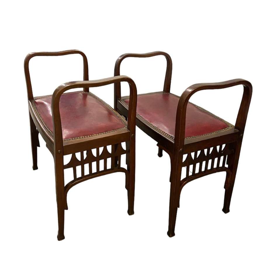 Pair of Austrian secessionist bentwood stools, benches or causeuses